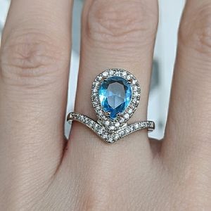 🆕S925- Aquamarine & White Sapphire Ring Sz 7